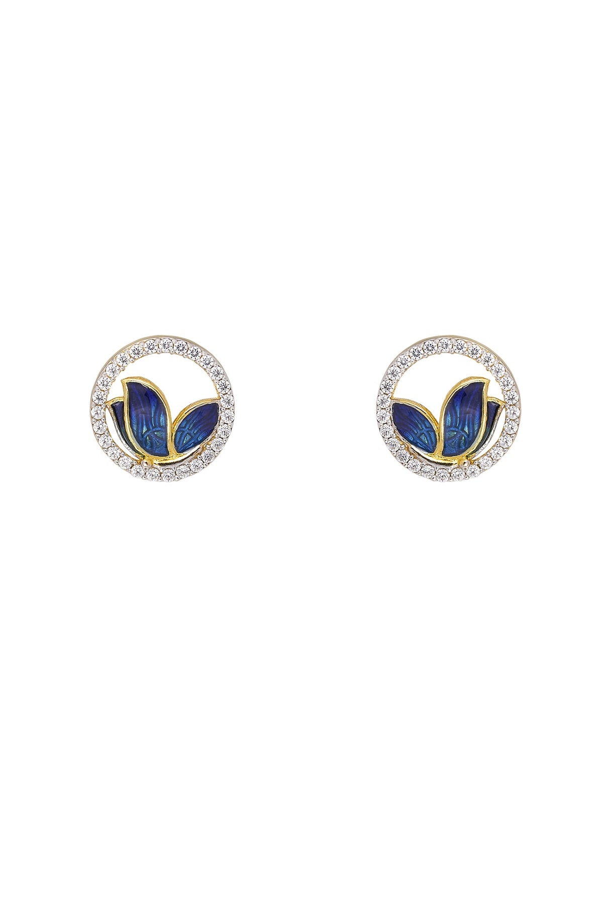 Gold Rhodium Plated Blue Zircon Stud Earrings In Sterling Silver