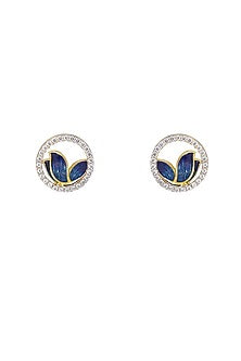 Gold Rhodium Plated Blue Zircon Stud Earrings In Sterling Silver
