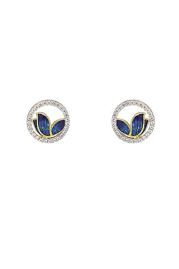 Gold Rhodium Plated Blue Zircon Stud Earrings In Sterling Silver
