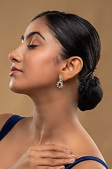 Gold Rhodium Plated Green Zircon Stud Earrings In Sterling Silver