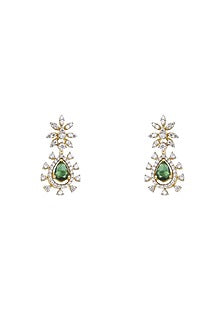 Gold Rhodium Plated Green Zircon Stud Earrings In Sterling Silver