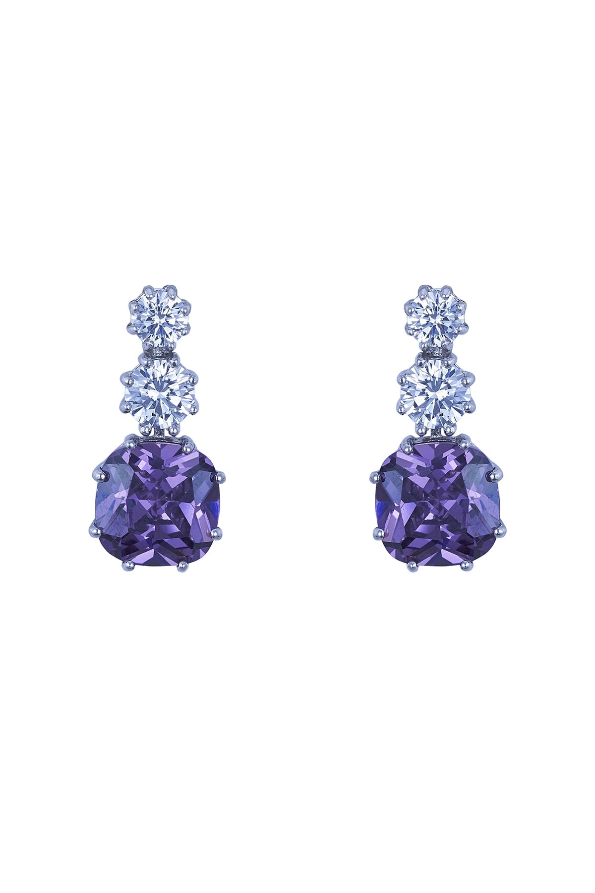 White Gold Plated Zircon Dangler Earrings In Sterling Silver