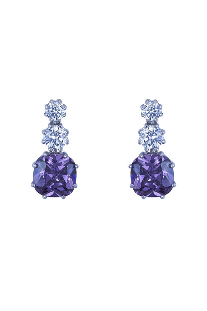 White Gold Plated Zircon Dangler Earrings In Sterling Silver