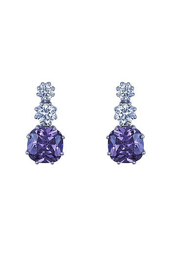 White Gold Plated Zircon Dangler Earrings In Sterling Silver