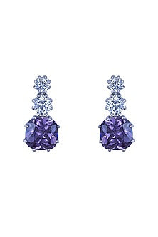 White Gold Plated Zircon Dangler Earrings In Sterling Silver