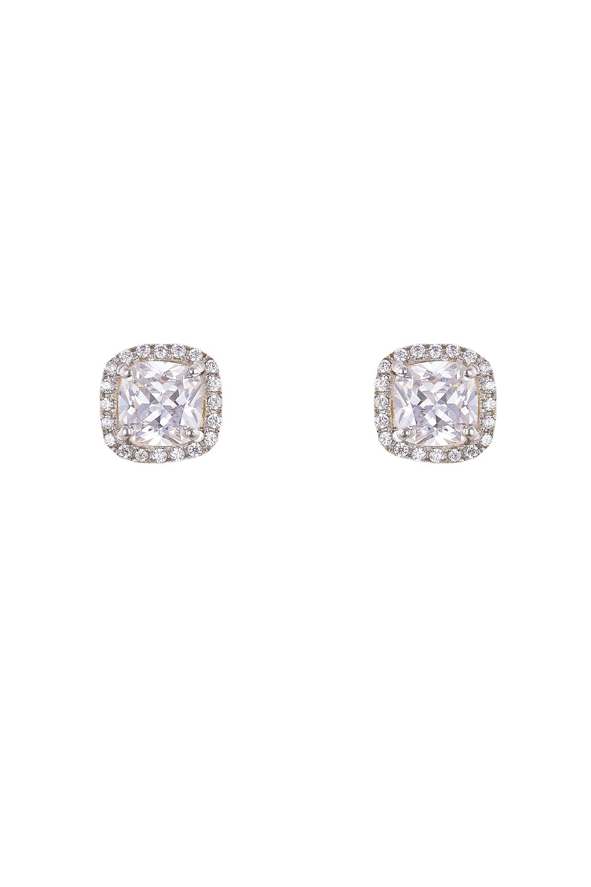 Gold Rhodium Plated Zircon Stud Earrings In Sterling Silver