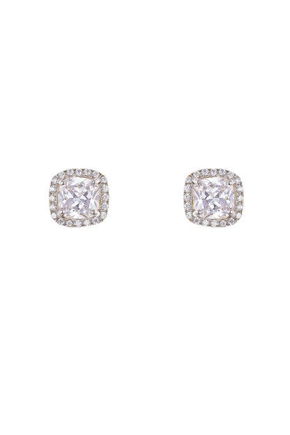 Gold Rhodium Plated Zircon Stud Earrings In Sterling Silver