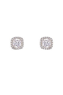 Gold Rhodium Plated Zircon Stud Earrings In Sterling Silver