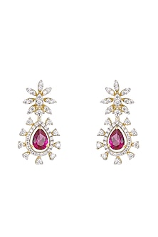 Gold Rhodium Plated Pink Zircon Dangler Earrings In Sterling Silver