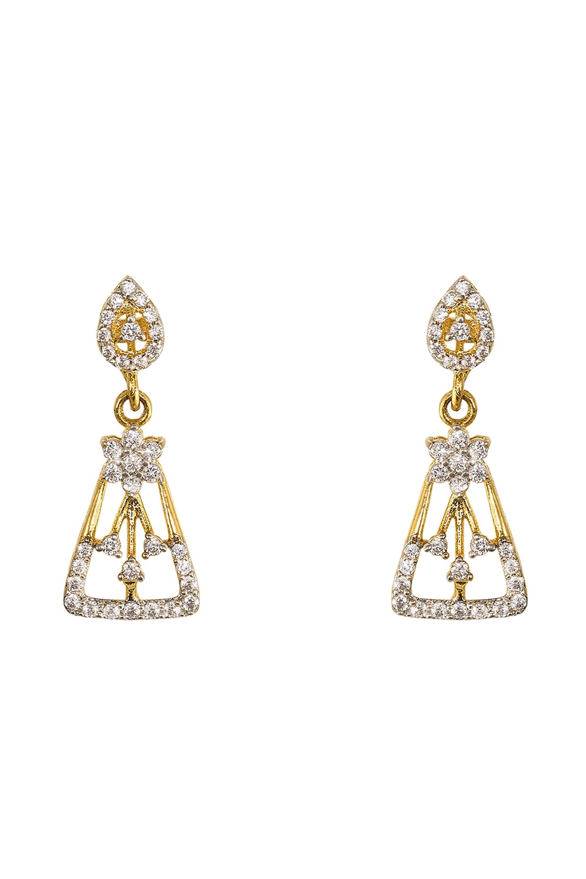 Gold Rhodium Plated Zircon Dangler Earrings In Sterling Silver