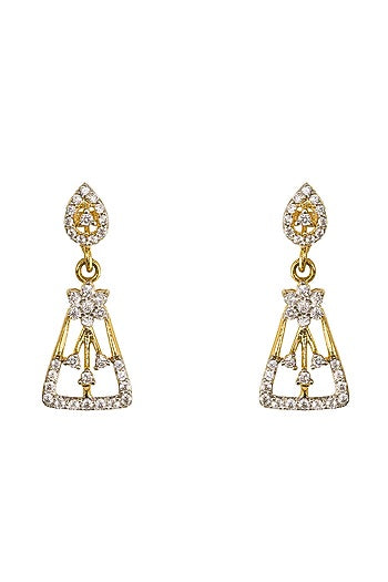 Gold Rhodium Plated Zircon Dangler Earrings In Sterling Silver