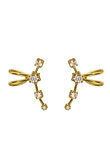 Gold Rhodium Plated Zircon Stud Earrings In Sterling Silver