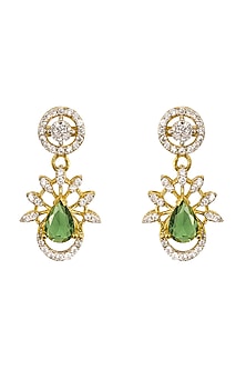 Gold Rhodium Plated Green Zircon Dangler Earrings In Sterling Silver