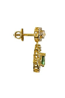 Gold Rhodium Plated Green Zircon Dangler Earrings In Sterling Silver