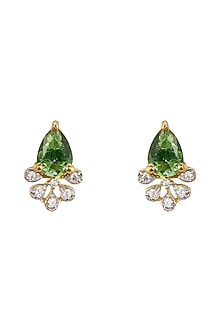 Gold Rhodium Plated Green Zircon Stud Earrings In Sterling Silver