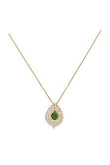Gold Rhodium Plated Green Zircon Pendant Chain Necklace In Sterling Silver
