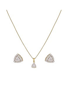 Gold Rhodium Plated Zircon Pendant Chain Necklace Set In Sterling Silver