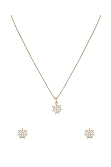 Gold Rhodium Plated Zircon Pendant Chain Necklace Set In Sterling Silver