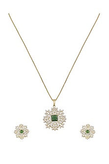 Gold Rhodium Plated Green Zircon Pendant Chain Necklace Set In Sterling Silver