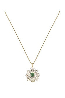 Gold Rhodium Plated Green Zircon Pendant Chain Necklace Set In Sterling Silver