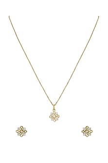 Gold Rhodium Plated Zircon Pendant Chain Necklace Set In Sterling Silver