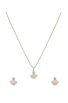 Gold Rhodium Plated Zircon Pendant Chain Necklace Set In Sterling Silver