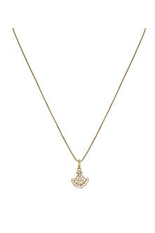 Gold Rhodium Plated Zircon Pendant Chain Necklace Set In Sterling Silver