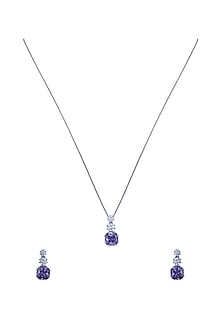 White Gold Plated Purple Zircon Pendant Chain Necklace Set In Sterling Silver