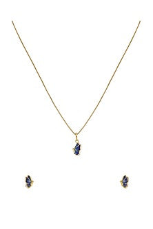 Gold Rhodium Plated Blue Zircon Pendant Chain Necklace Set In Sterling Silver
