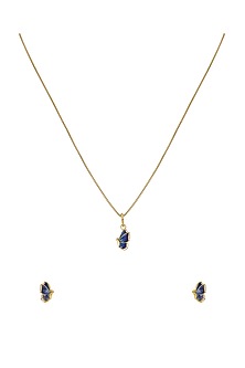 Gold Rhodium Plated Blue Zircon Pendant Chain Necklace Set In Sterling Silver