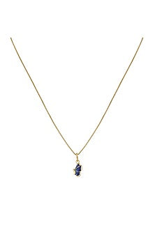 Gold Rhodium Plated Blue Zircon Pendant Chain Necklace Set In Sterling Silver