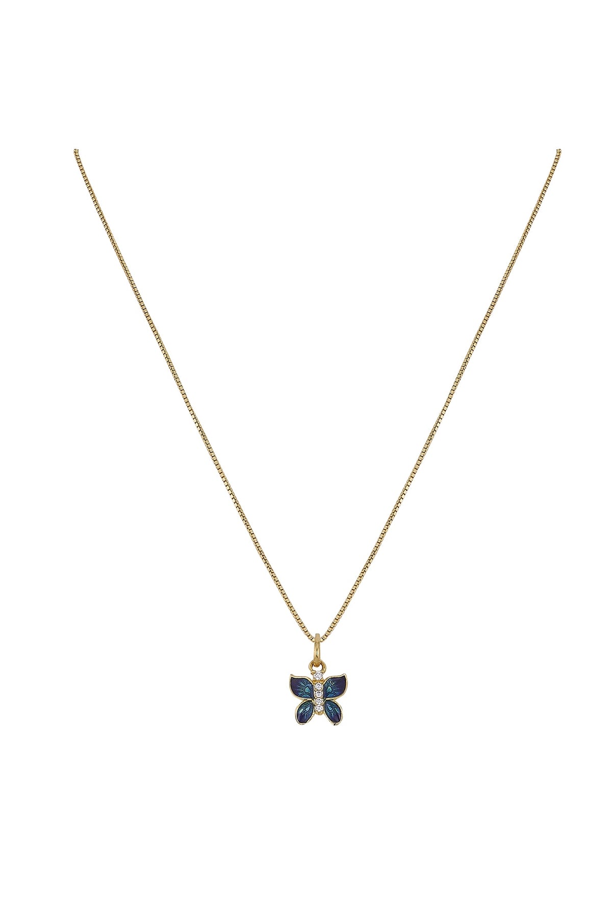 Gold Rhodium Plated Blue Zircon Pendant Chain Necklace Set In Sterling Silver