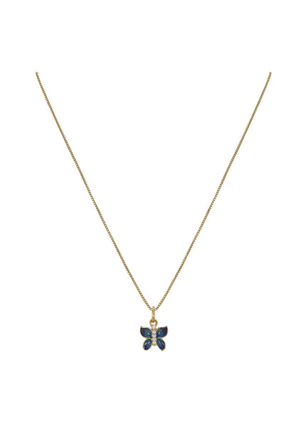 Gold Rhodium Plated Blue Zircon Pendant Chain Necklace Set In Sterling Silver
