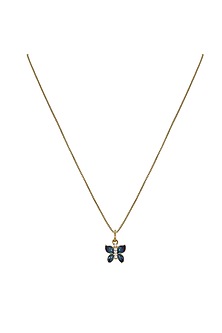 Gold Rhodium Plated Blue Zircon Pendant Chain Necklace Set In Sterling Silver