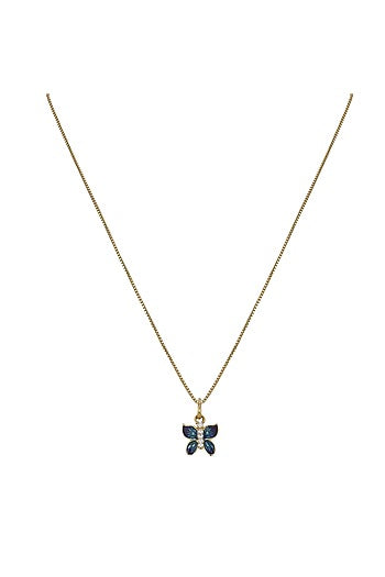 Gold Rhodium Plated Blue Zircon Pendant Chain Necklace Set In Sterling Silver