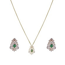 Gold Rhodium Plated Green Zircon Pendant Chain Necklace Set In Sterling Silver