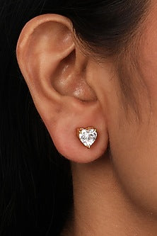 Gold Finish Zircon Stud Earrings In Sterling Silver