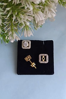 Gold Finish Zircon Stud Earrings In Sterling Silver