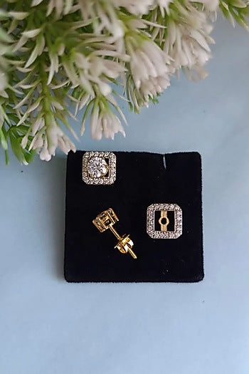 Gold Finish Zircon Stud Earrings In Sterling Silver