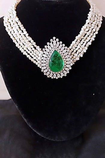 White Finish Zircon Necklace In Sterling Silver