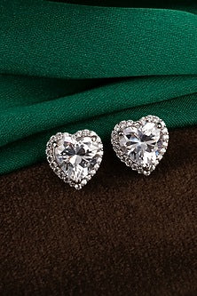 White Finish Zircon Stud Earrings In Sterling Silver
