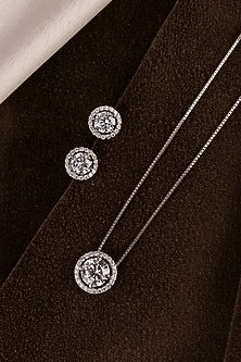 White Finish Zircon Pendant Necklace Set In Sterling Silver