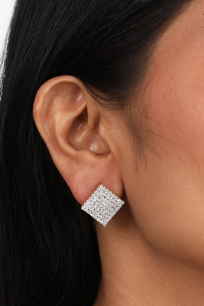 Gold Finish Zircon Stud Earrings In Sterling Silver