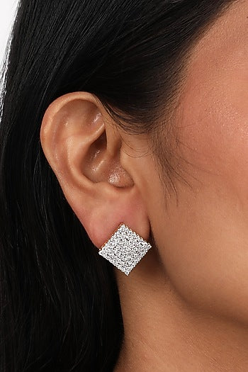Gold Finish Zircon Stud Earrings In Sterling Silver