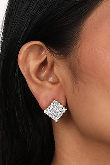 Gold Finish Zircon Stud Earrings In Sterling Silver