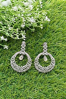 White Finish Zircon Dangler Earrings In Sterling Silver