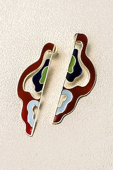 Silver Finish Enameled Folded Waves Earrings