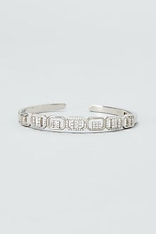 White Rhodium Finish Cubic Zirconia Bangle In Sterling Silver