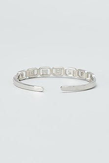 White Rhodium Finish Cubic Zirconia Bangle In Sterling Silver