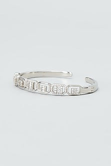 White Rhodium Finish Cubic Zirconia Bangle In Sterling Silver